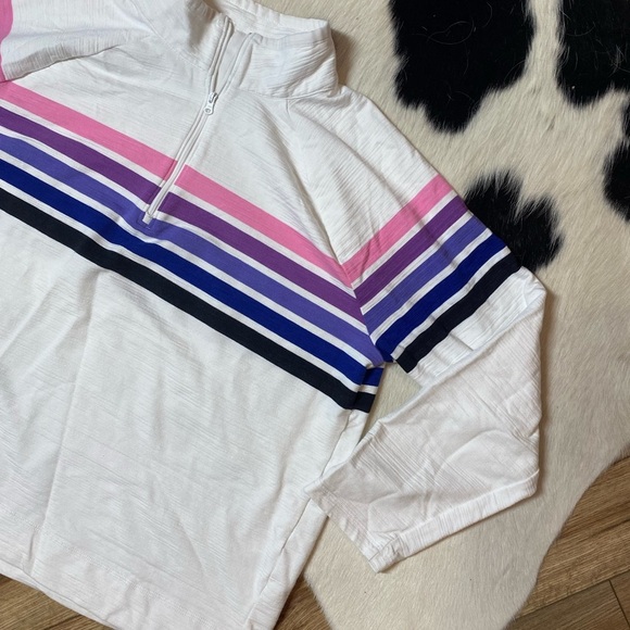 Talbots Cozy Crush White Striped Sweatshirt, quarter-zip pullover - Picture 4 of 10